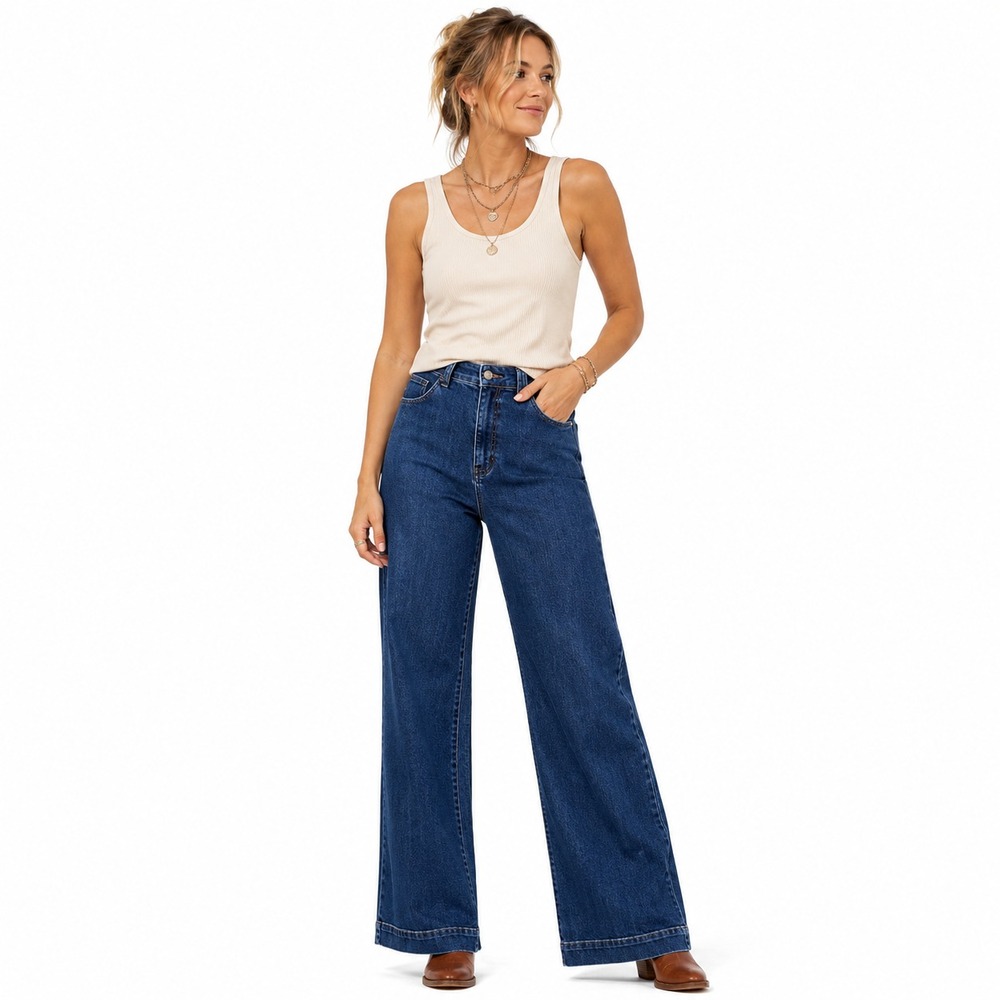 Judy Blue 82656 Womens 5/27 High Rise Trouser Wide Leg Jeans Dark Wash 31.5